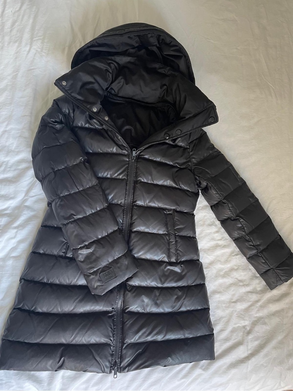 Soia & Kyo Black Quilted Long Hooded Puffer double sided